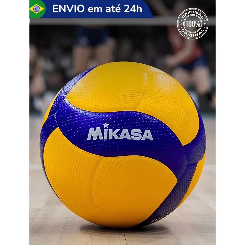 Bola Vôlei Mikasa V200 Oficial Quadra Indoor Profissional Tamanho Oficial FIVB + Bomba Ar Bombinha