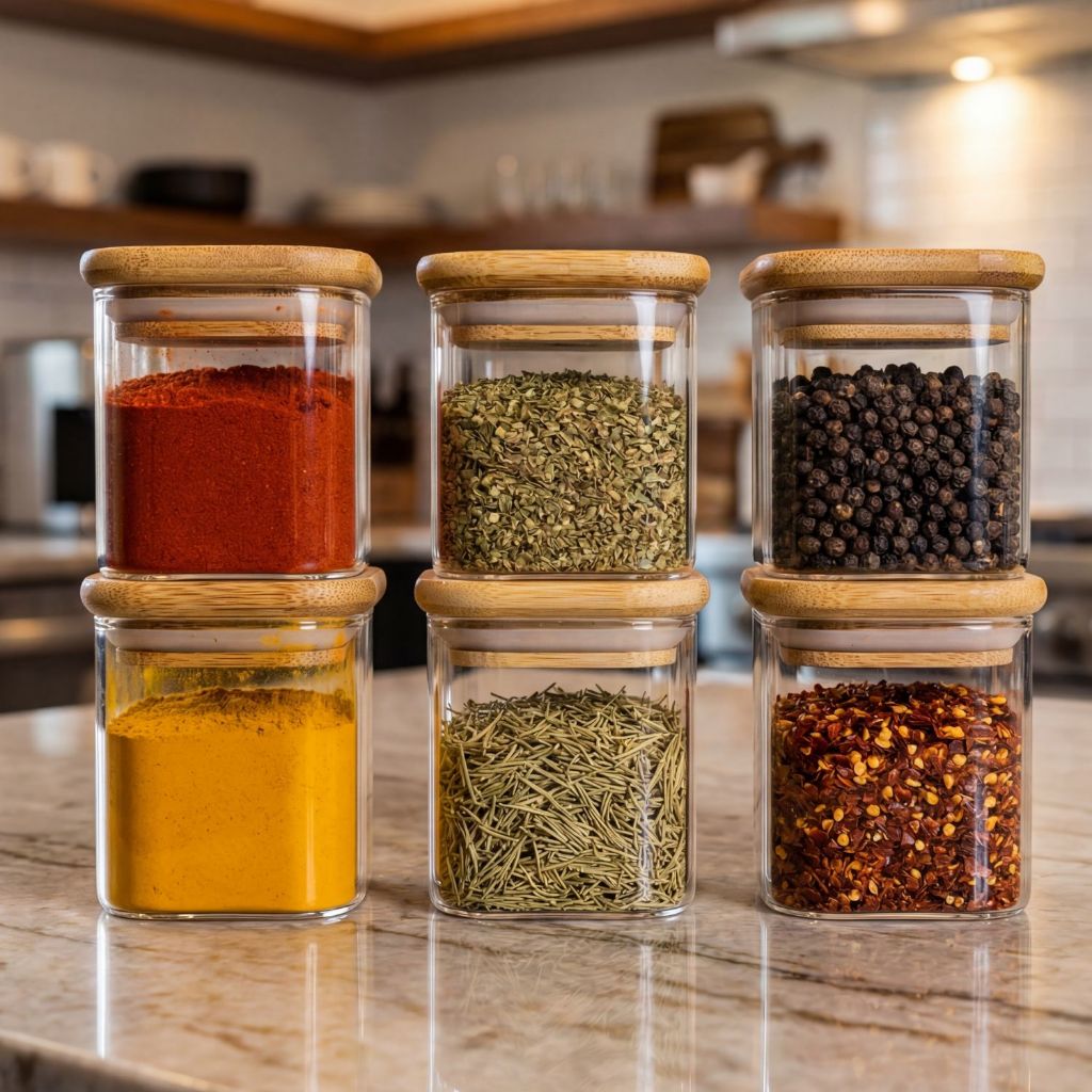 Kit 6 Pote De Vidro Porta Tempero Mantimentos Quadrado Borossilicato Tampa De Bambu 110ml em Oferta na Shopee