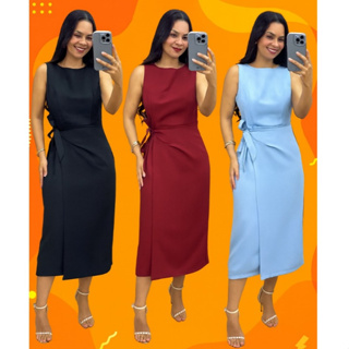 ✨Vestido Feminino Midi de Alfaiataria Premium Elegante com Amarração Lateral – Tendência 2026✨ em Oferta na Shopee