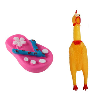 Kit com 02 Mordedores Chinelo E Galinha Para Pet Cachorro Brinquedo Dentição
