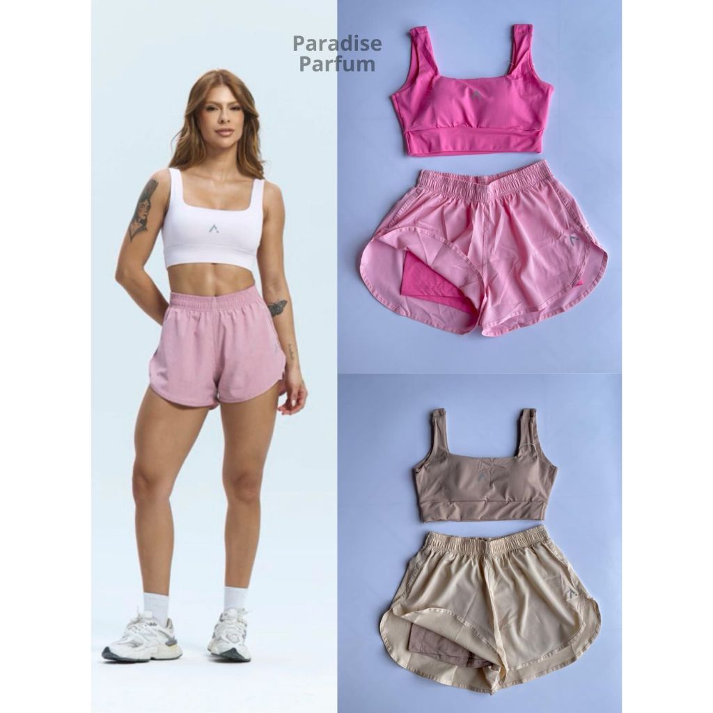 Conjunto de Short Duplo e Top em poliamida e Tactel Fitness Slim Fit