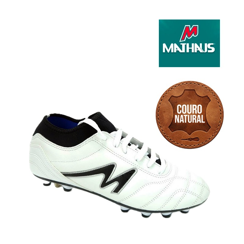 Chuteira Futebol Campo Masculino Mathaus Solista Botinha Couro Natural Nota Fiscal e Garantia