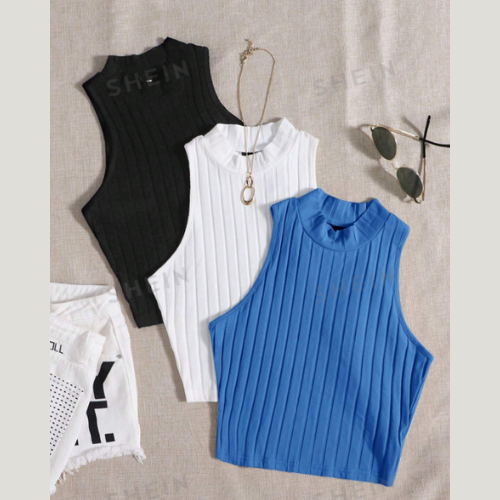 Kit 3 Cropped Gola Alta Canelado Sem Manga em Oferta na Shopee