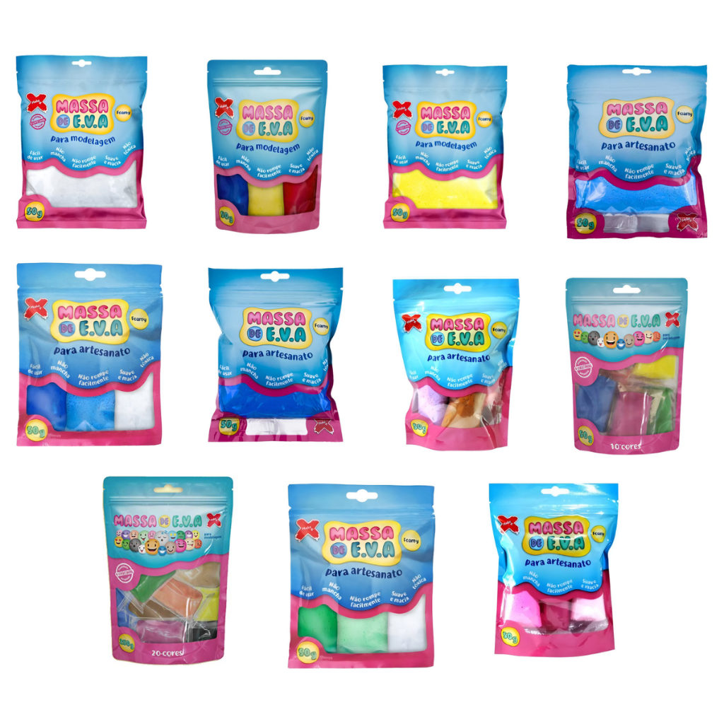 MASSINHA DE EVA MODELAR SENSORIAL 50G E 250G TONS DE AZUL MAKE EDUCATIVA