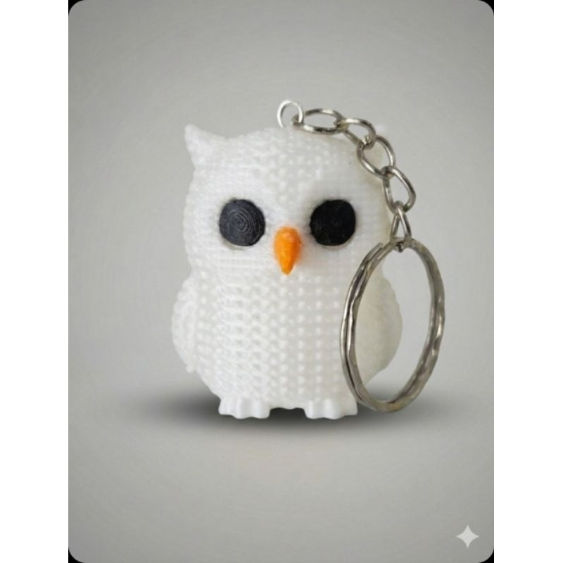 Chaveiro Coruja Branca 3D Textura Crochê - Pingente Mochila e Estojo - Volta às Aulas