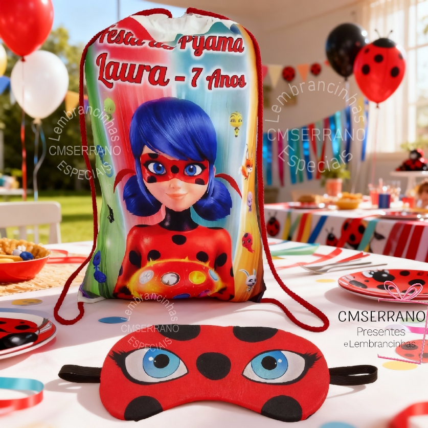 11 Kit Personalizado Mascara Dormir Tapa Olho Mochila Tecido 30 x 21 cm Lembrancinha Festa do Pijama