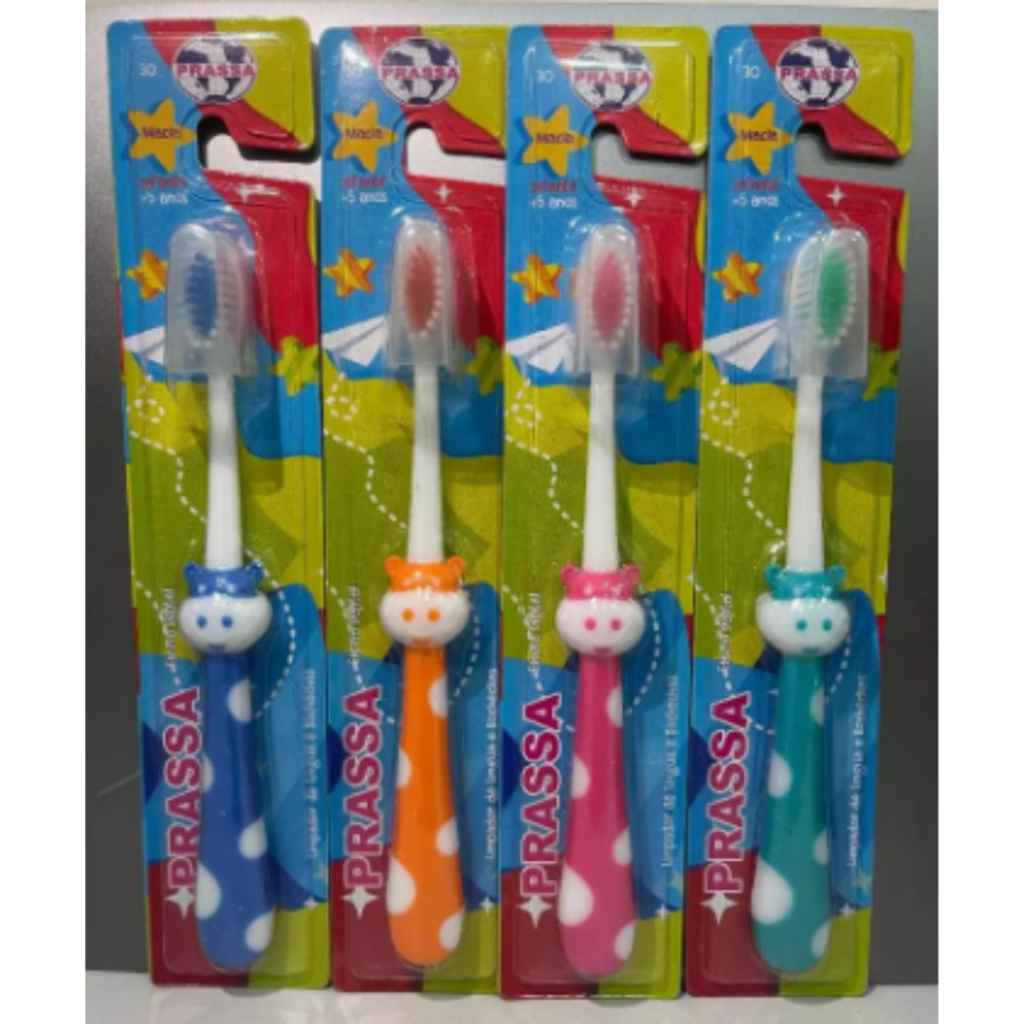 Kit com 2 Escova de Dente Infantil Menino: Azul + Verde Menina: Rosa + Laranja)