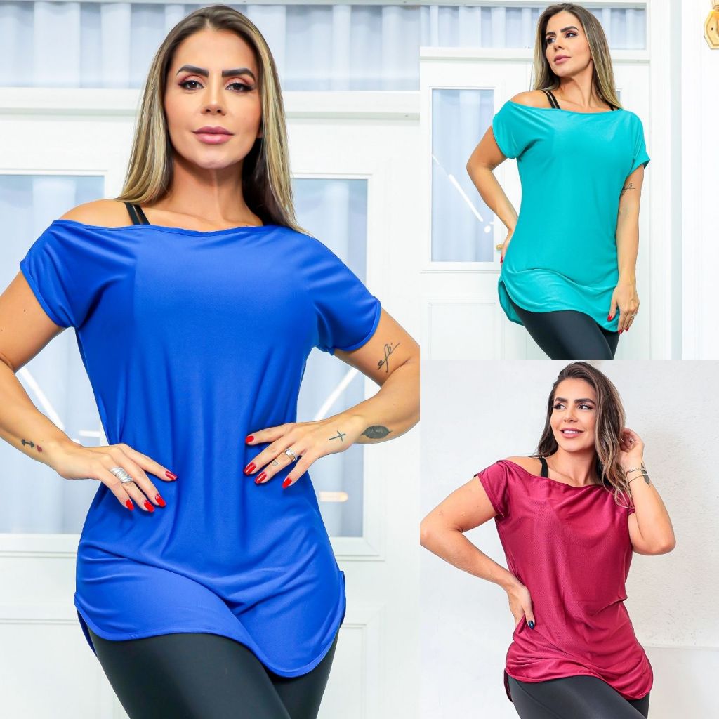 Blusinha Mullet para Academia Feminina Ombro Só Dryfit Seca Rápido Conforto Moda Fitness Promoção