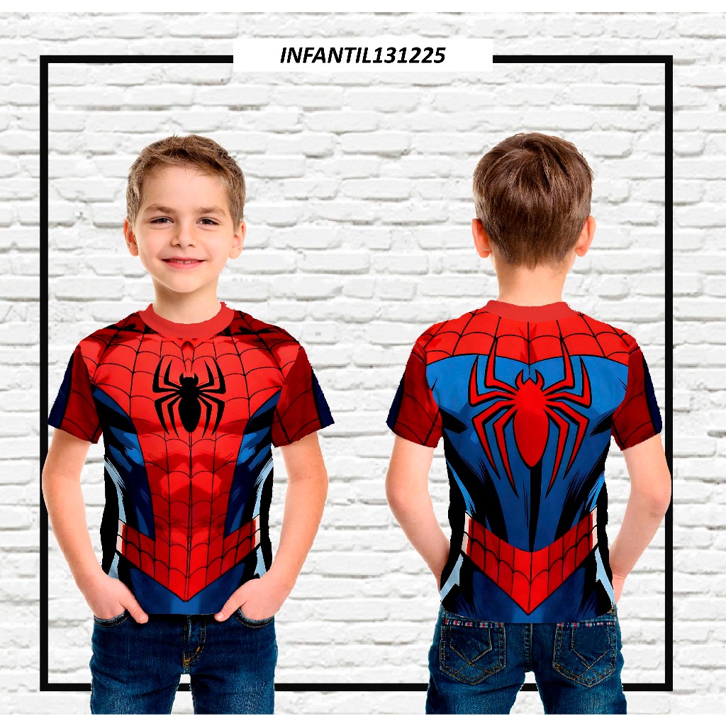 Camiseta Infantil e Adulto Homem Aranha em tecido Dryfit