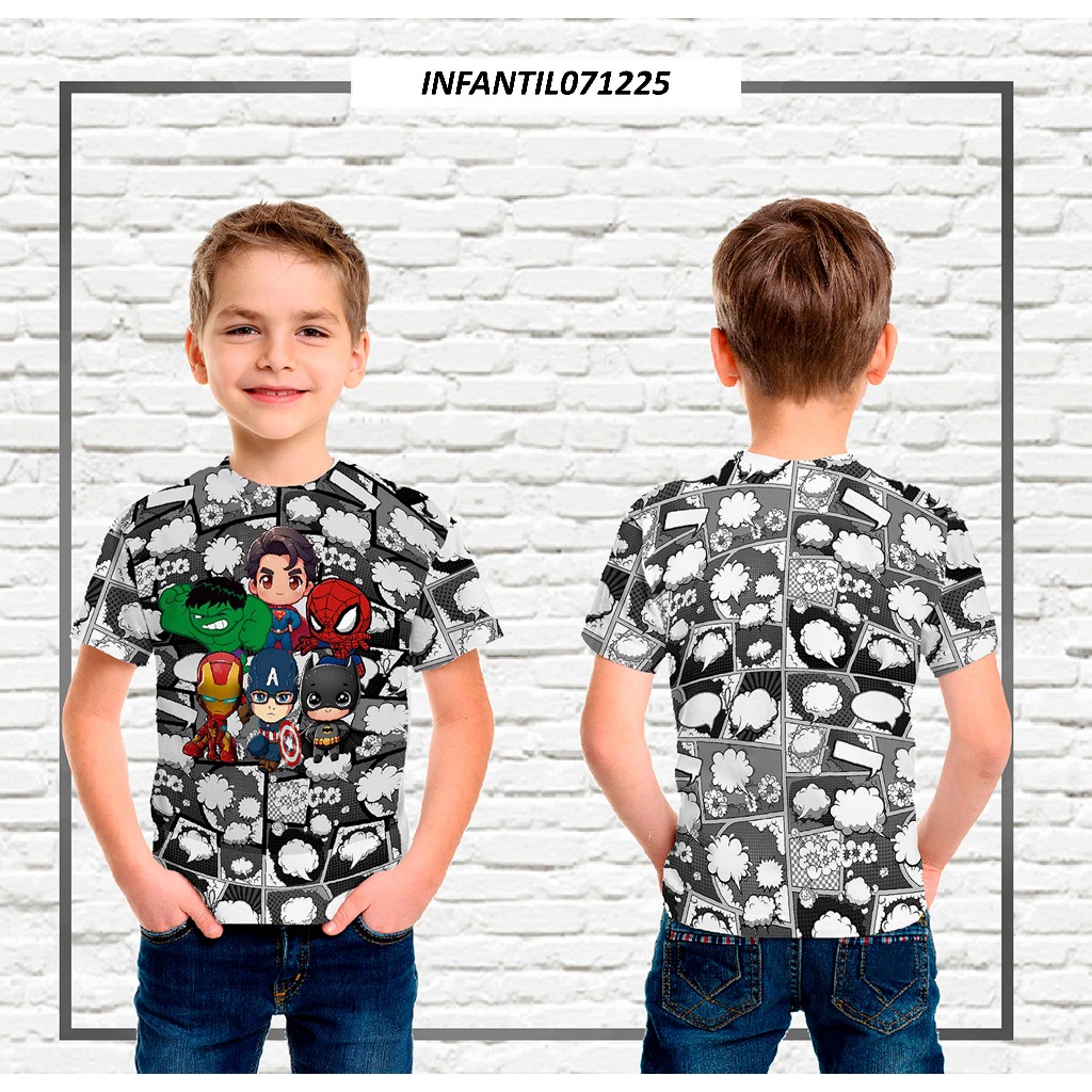 Camiseta Infantil Vingadores Preto e Branco em tecido Dryfit em Oferta na Shopee