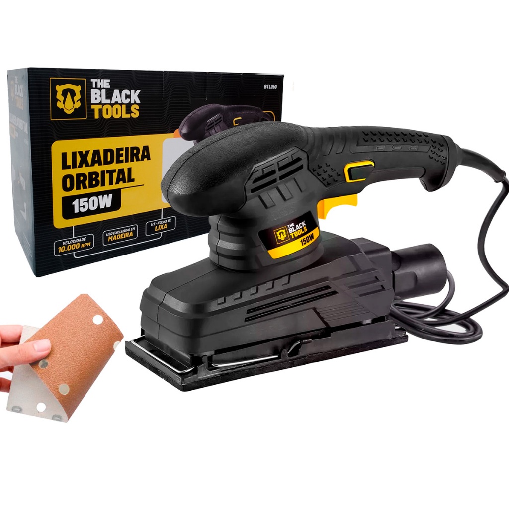 Lixadeira Orbital Elétrica 1/3" Pol 10000 Rpm 150w Cor Preto The Black Tools em Oferta na Shopee