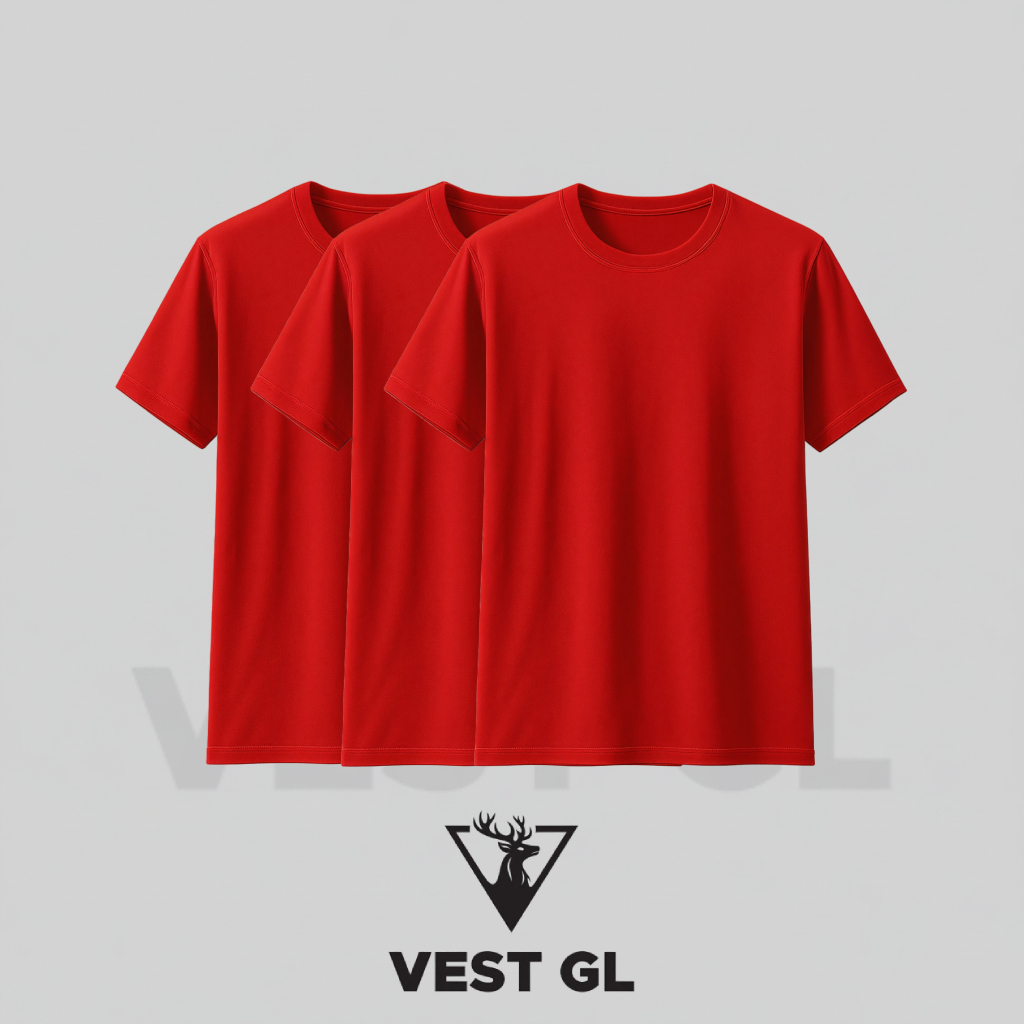 Kit 3x Camisetas Tradicionais Vermelhas Algodão  Masculina Lisa Básica Sem Estampa Unissex Casual