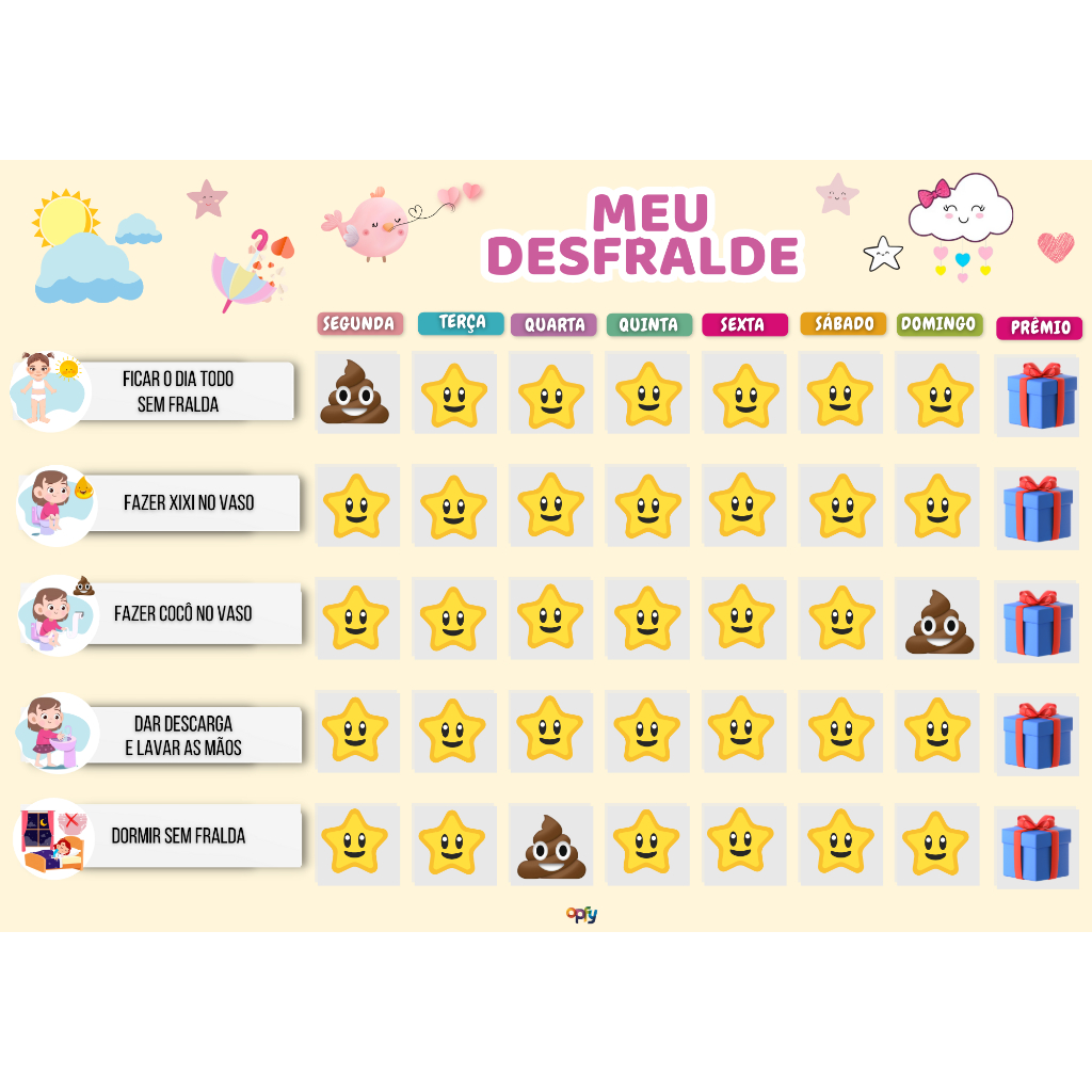 Quadro Incentivo Desfralde De Menina Infantil - Com Adesivos