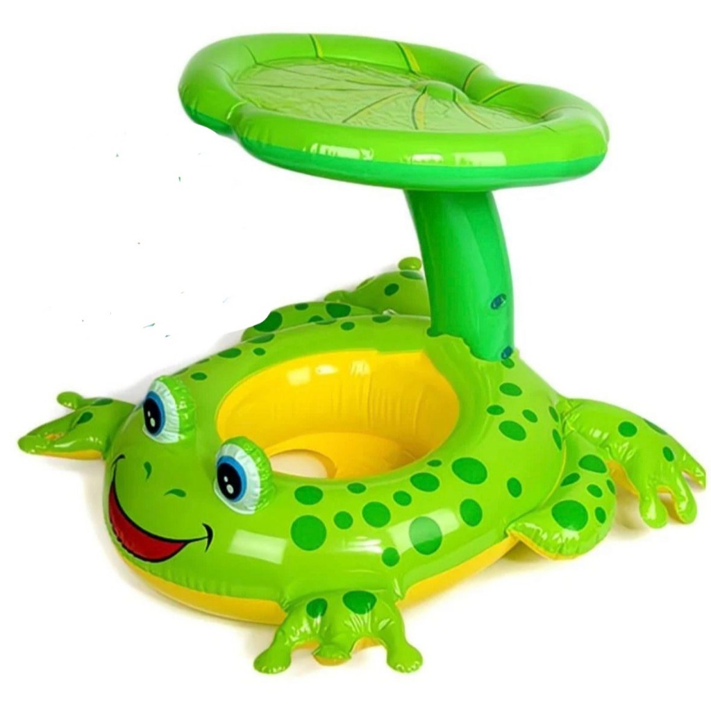 Boia Sapo Infantil Com Cobertura E Assento Fralda Bebe Bote Sapinho Inflavel Piscina Criança Tampa Sol