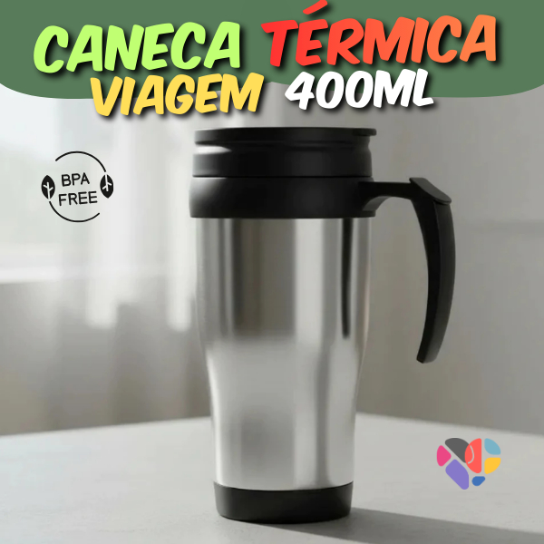 Caneca Copo Térmica Inox 400ml com Tampa e Alça Térmico BPA FREE Qualidade 100%