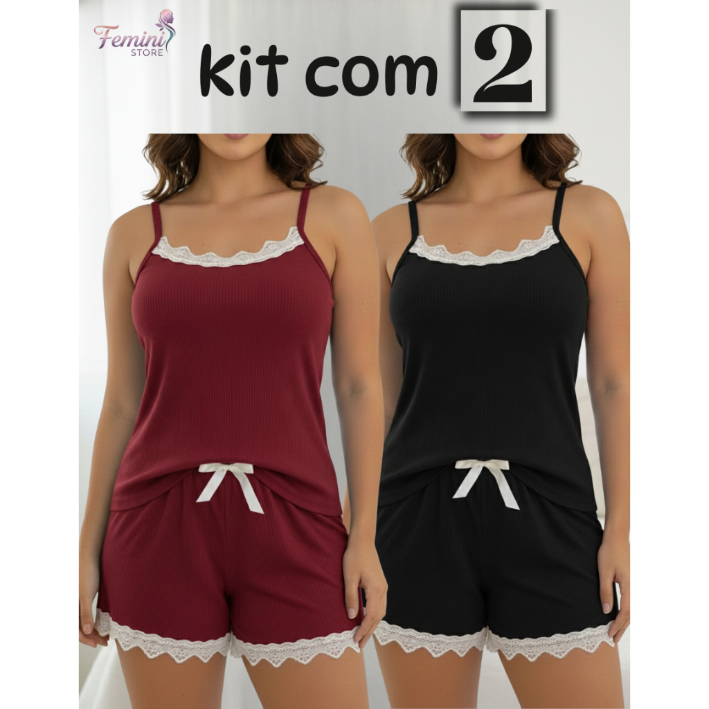 Kit 2 Pijama Suede Canelado Premium com Renda l Baby Doll Conforto Feminino