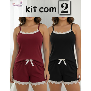 Kit 2 Pijama Suede Canelado Premium com Renda l Baby Doll Conforto Feminino em Oferta na Shopee