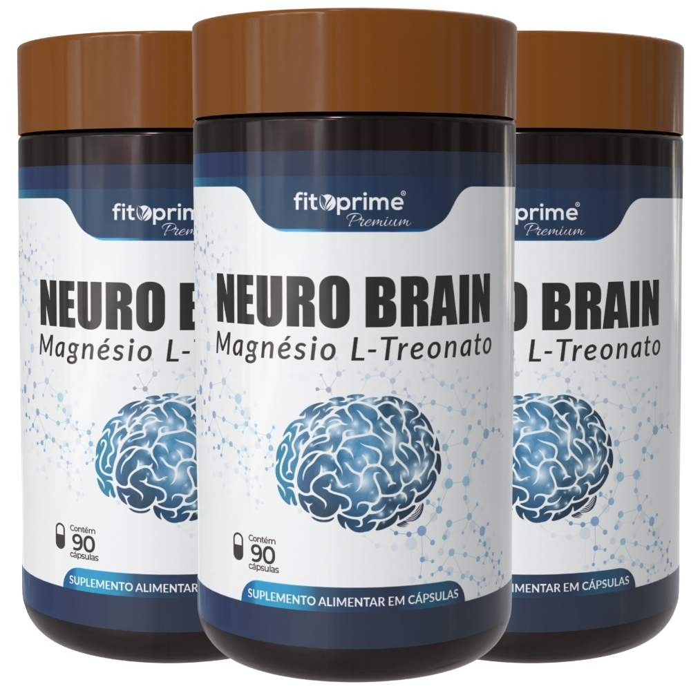 Kit 3x Magnésio L-Treonato Puro Neuro Brain 90 Cápsulas Fitoprime