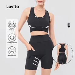 Lovito Conjunto Feminino Esportivo Top e Bermuda com Bolso SOB318BRL347