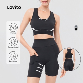 Lovito Conjunto Feminino Esportivo Top e Bermuda com Bolso SOB318BRL347 em Oferta na Shopee