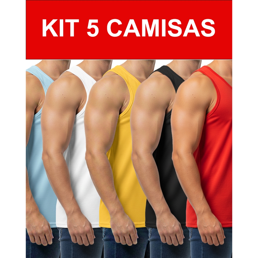 KIT de 5 e 3 Camisetas Regata Dry Fit Masculina - Casual - Treino - Academia - Esportes - Exercícios - Corrida Cacharrel
