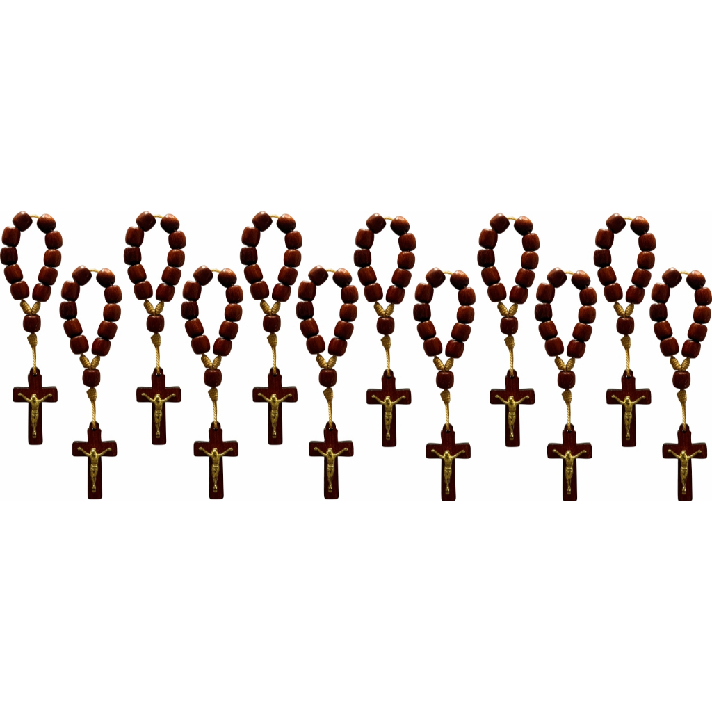 Atacado Kit 10 Mini Terço Madeira Lembrancinha Batizado Dezena Mão Católico Religioso Tercinho 9,5cm