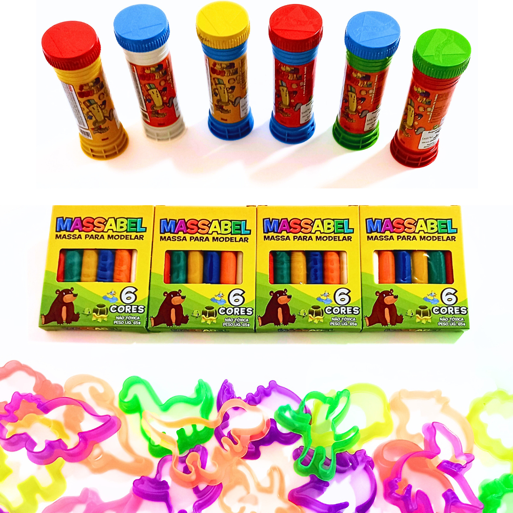 KIT LEMBRANCINHA 10 Massinha de Modelar + 10 Bolha de Sabao + 10 Cortador Lembrancinha Infantil em Oferta na Shopee