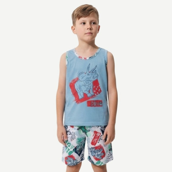 Pijama Infantil Masculino Menino Estampado Azul Conjunto Regata Camisa Short Envio Rápido