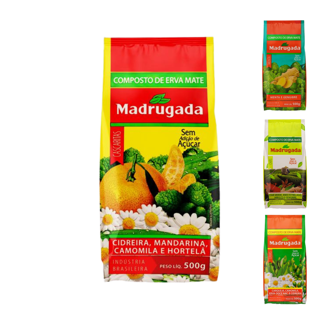 Erva Mate Chimarrão Madrugada Composta Cascaritas Chá Verde Camomila Menta e Gengibre 500g