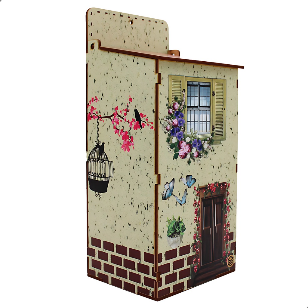 Puxa Saco De Parede Organizador De Sacolas MDF Casinha Decorativo Cozinha Lavanderia Porta Sacolinhas Plastico Funcional