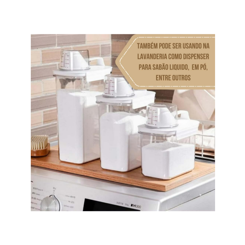 Kit Dispenser Hermético Pote Multiuso com Copo Medidor Cozinha Lavanderia Alimentos Sabão Grãos Ração em Oferta na Shopee