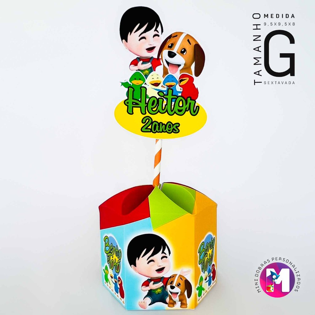 Centro de Mesa BENTO E TOTO - Caixa Sextavada - Tamanho G - Personalizado (PEGUE E MONTE)