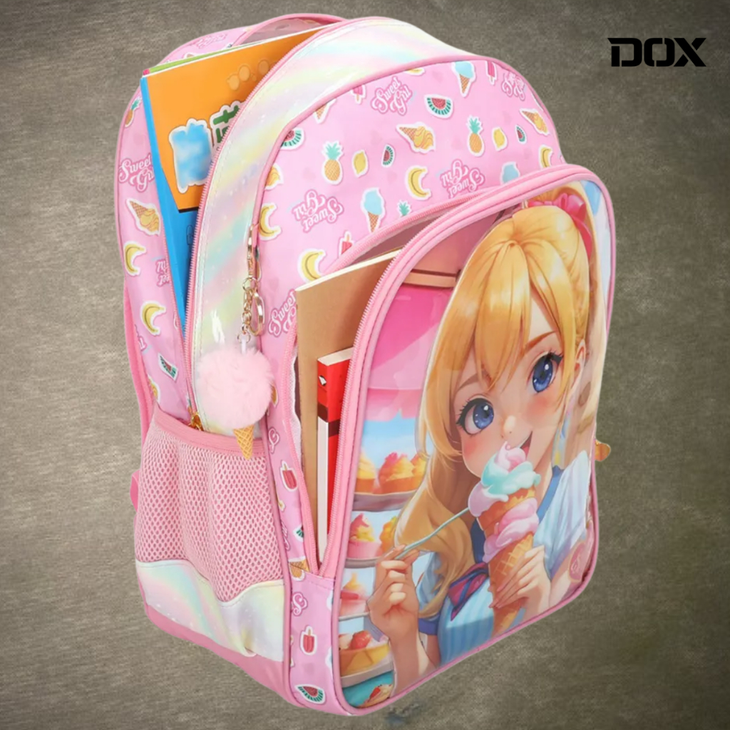 Mochila Infantil Escolar Menina Sorvete Rosa Com Chaveiro Volta As Aulas Qualidade Premium Reforçada