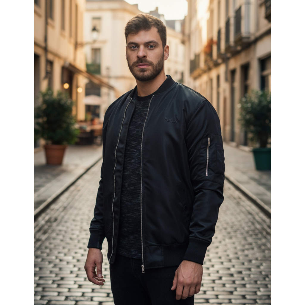 Jaqueta Bomber Masculina Preta Casual Moderna