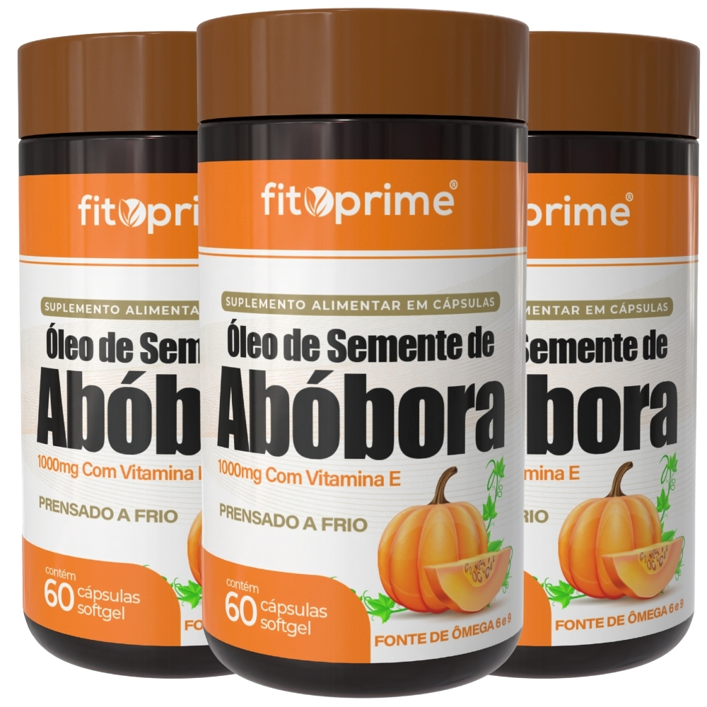 3 Potes Óleo de Semente de Abóbora 1000mg com Vitamina E 60cps Fitoprime