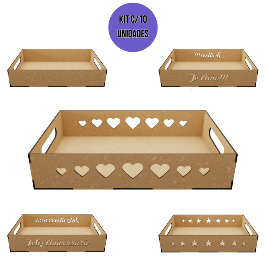 Kit 10 Bandejas MDF Cru Decoração Retangular Artesanato Organização Envio Rápido