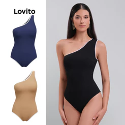 Lovito Body Um Ombro só Com Contraste Basico Feminino BLB30BRL059