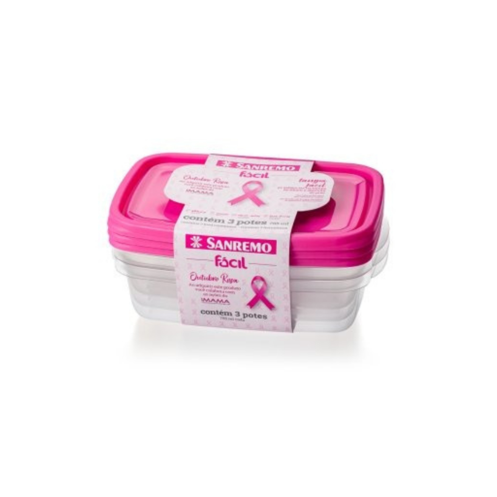 Conjunto 3 Potes Retangulares Plástico Sanremo 785 Ml