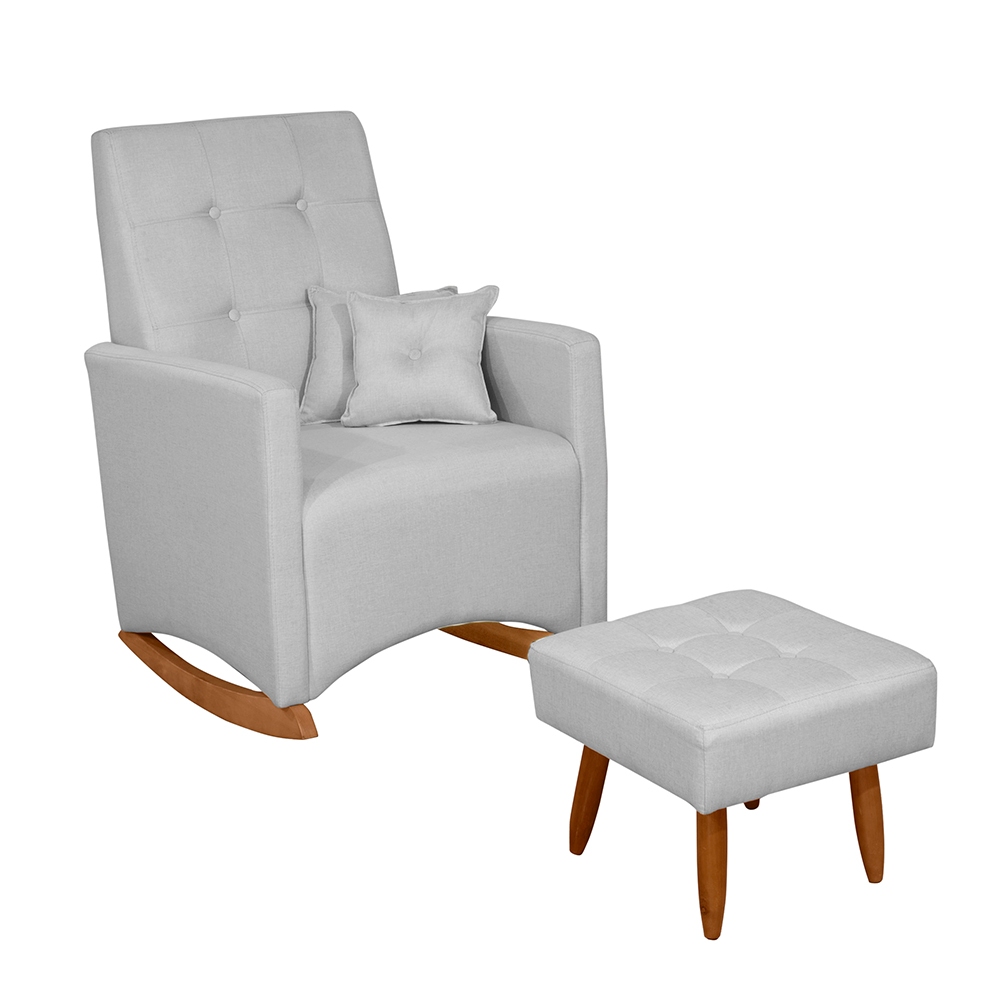 Poltrona Cadeira de  Amamentação Ana com pe balanço, Puff e Almofadas Fratello