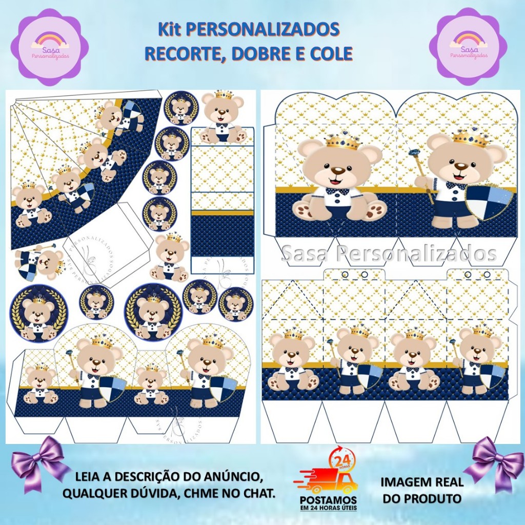 TEMA URSO PRÍNCIPE AZUL LEMBRANCINHA COM 80/160 ITENS COM OU SEM NOME - ENVIO RÁPIDO em Oferta na Shopee
