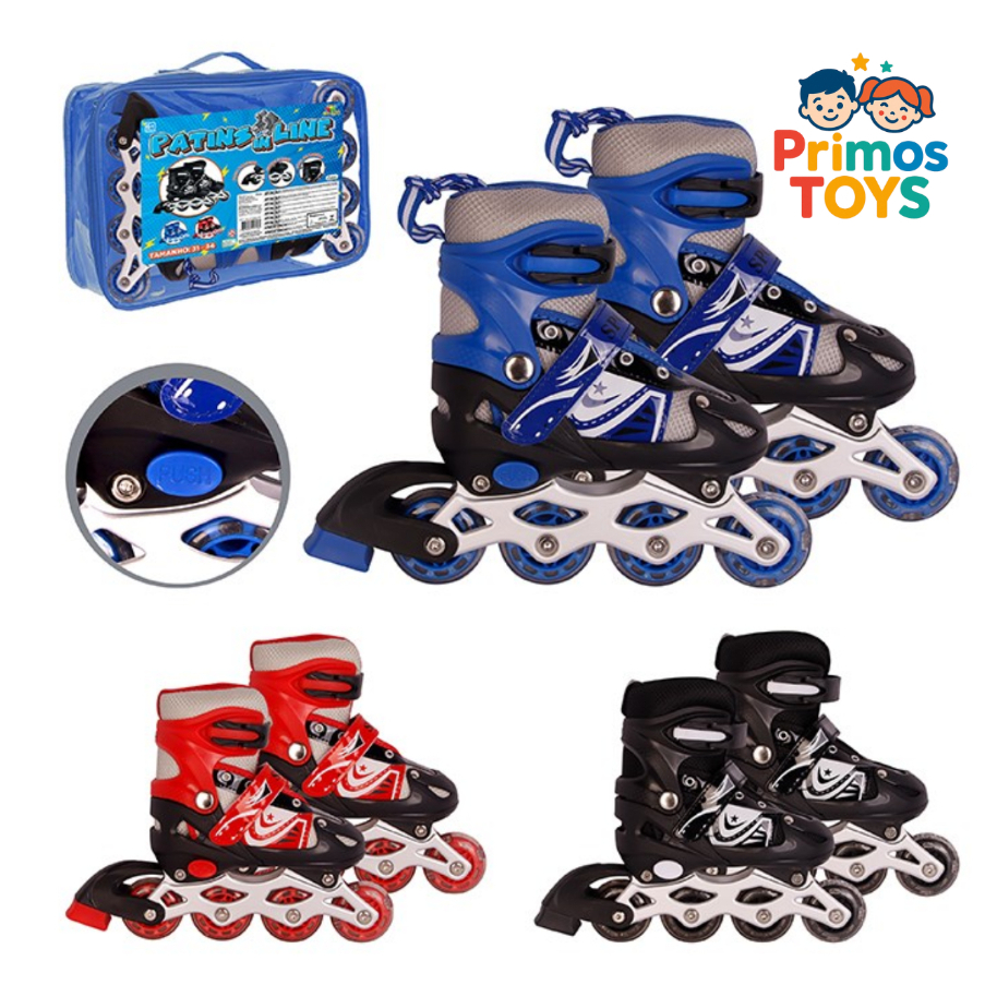 Patins In Line Ajustáveis com Bolsa – Rodinhas PVC, Freio Traseiro e Regulagem Rápida