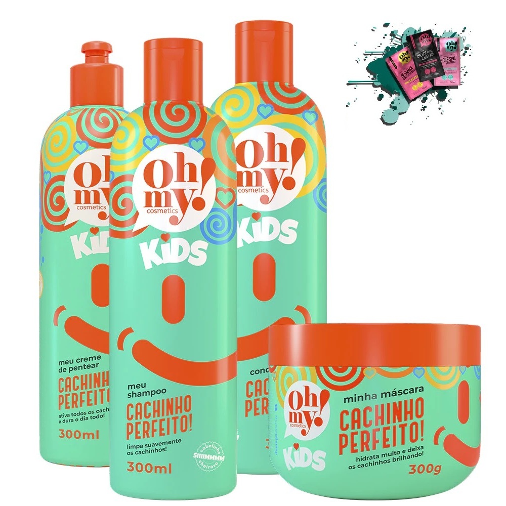 Shampoo infantil, Condicionador, Máscara e Creme de Pentear 300ml/gr Oh My! Kids Cachinho Perfeito!