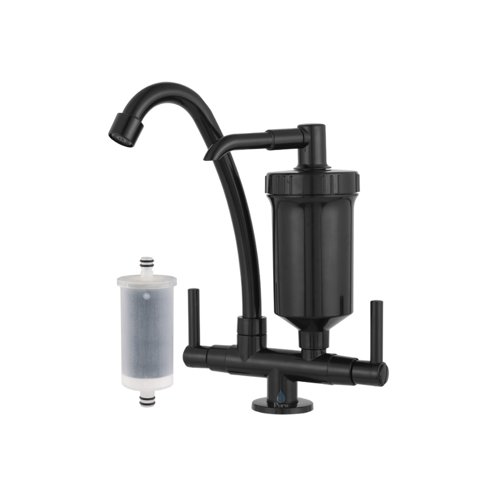Torneira com Filtro Bica Móvel Preta Gourmet Cozinha Bancada Mesa All Black 1/4 de Volta + Refil