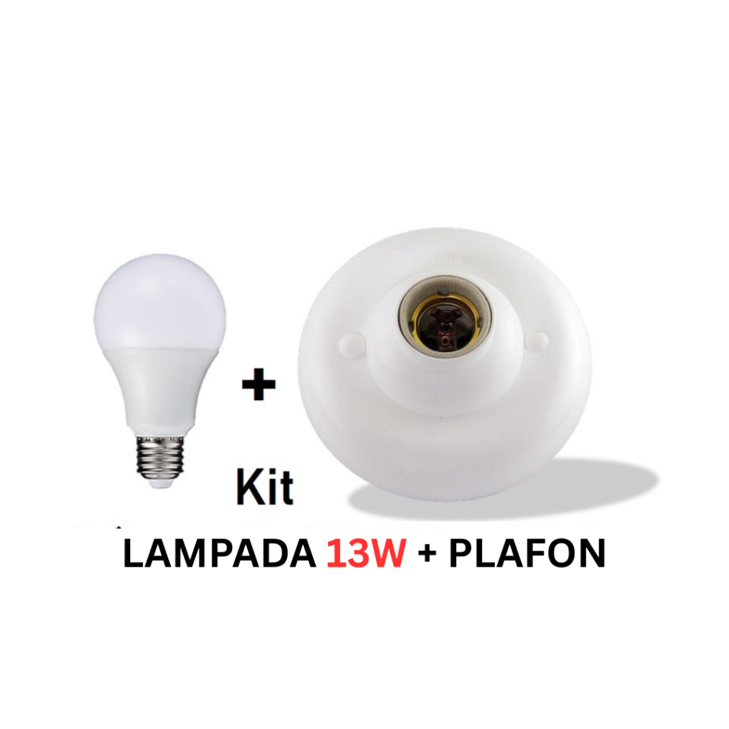 Plafon Branco p/ 1 Lâmpada Soquete E-27 de Porcelana Paflon + Lâmpada Bulbo Led 13W 6500k Branco Frio Sala Cozinha