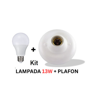 Plafon Branco p/ 1 Lâmpada Soquete E-27 de Porcelana Paflon + Lâmpada Bulbo Led 13W 6500k Branco Frio Sala Cozinha