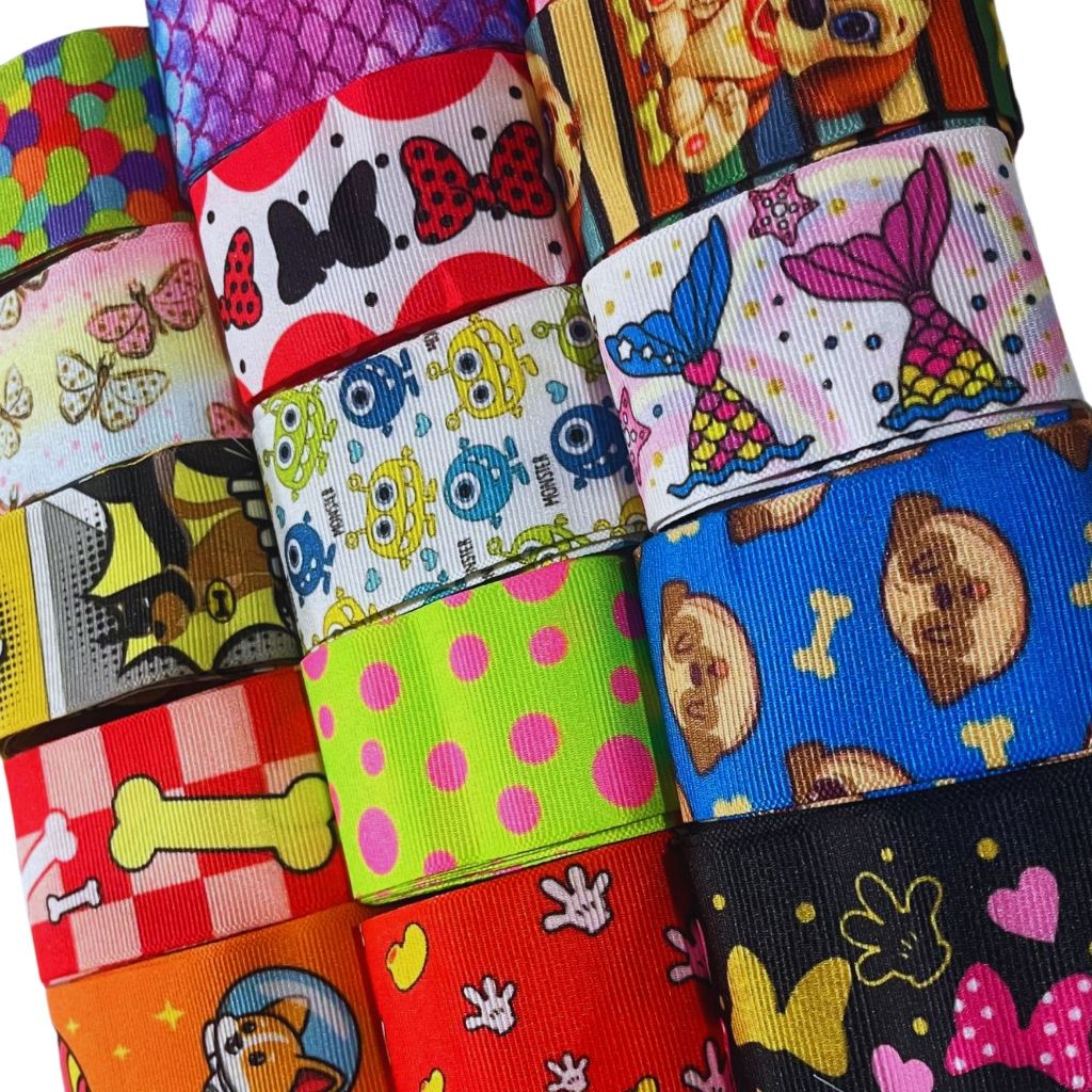 Kit Retalhos de Fitas Gorgorão Estampadas Pet N°9 Sortidas 100g (Aprox. 15m)