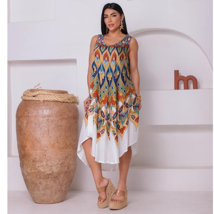 Vestido trapézio indiano estampado