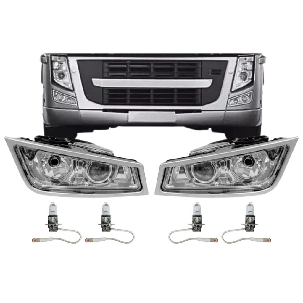 Par Farol Auxiliar Milha e Neblina Foco Duplo Com Moldura Para Volvo FM FH + Lâmpadas em Oferta na Shopee