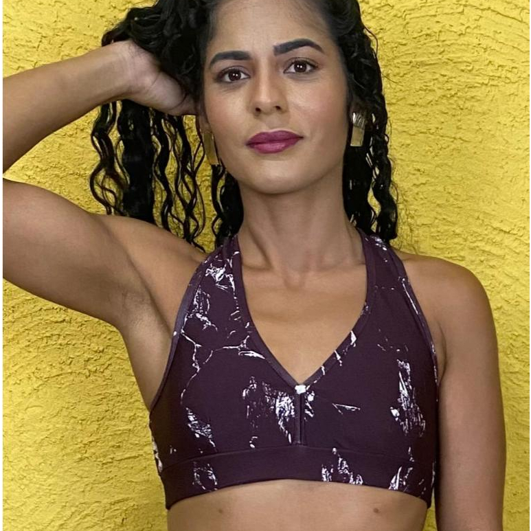Top feminino reforçado suplex nadador para sport academia lazer preto estampado e liso p m g gg — imagem 2 de 2