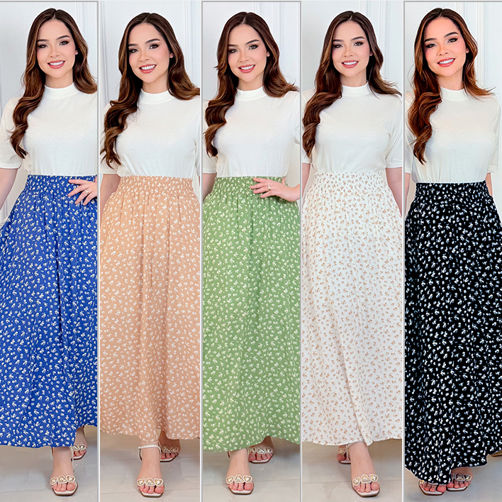 Saia Longa Estampada Floral com Forro,  Fendas e Bolsos laterais com elástico na cintura | moda evangélica  | VISCOLINHO em Oferta na Shopee